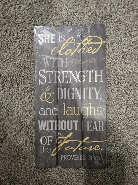 Inspirational 'She Is Clothed' Wall Plaque - Gray and Yellow